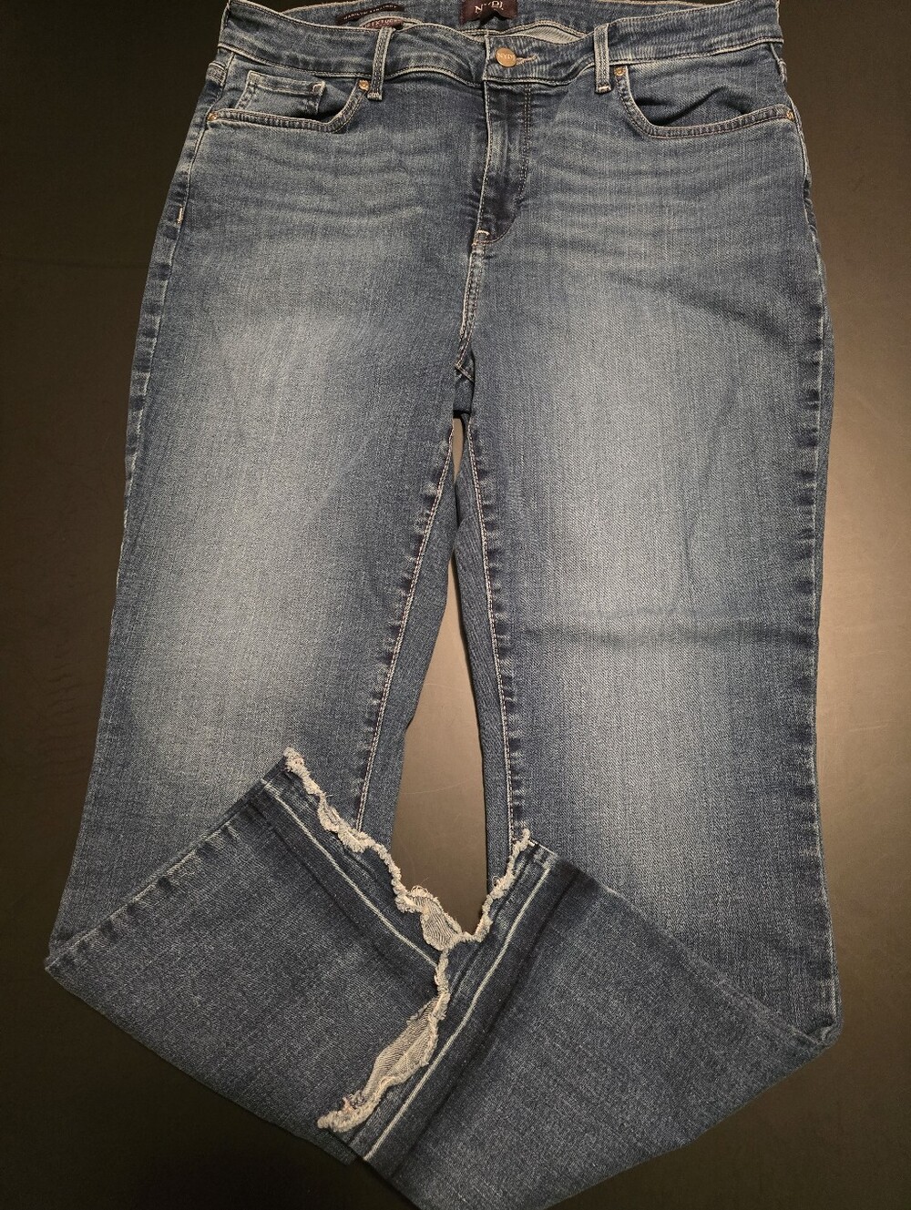 NYDJ Women's Blue Distressed Straight-Leg Size 12 Jeans lift Tuck